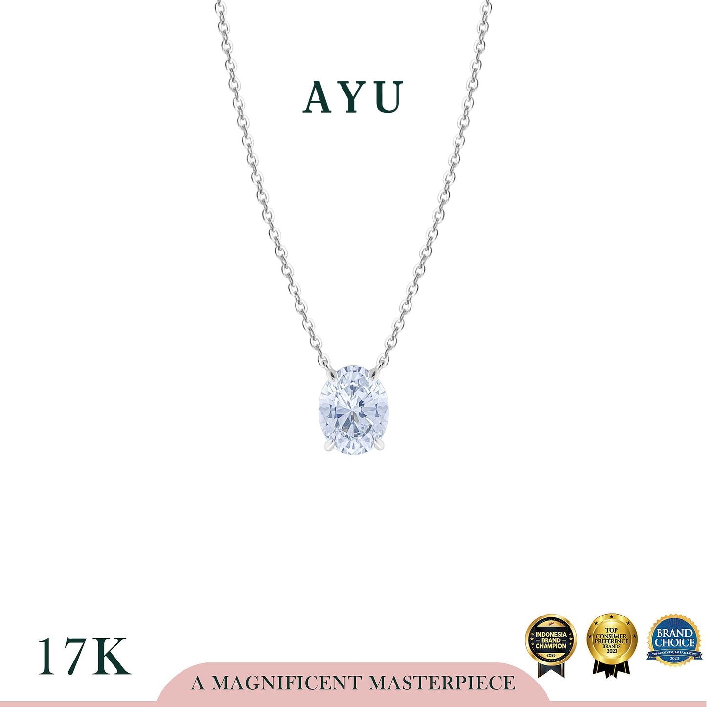 The AYU Djudju Solitaire Chain Necklace 17k White Gold
