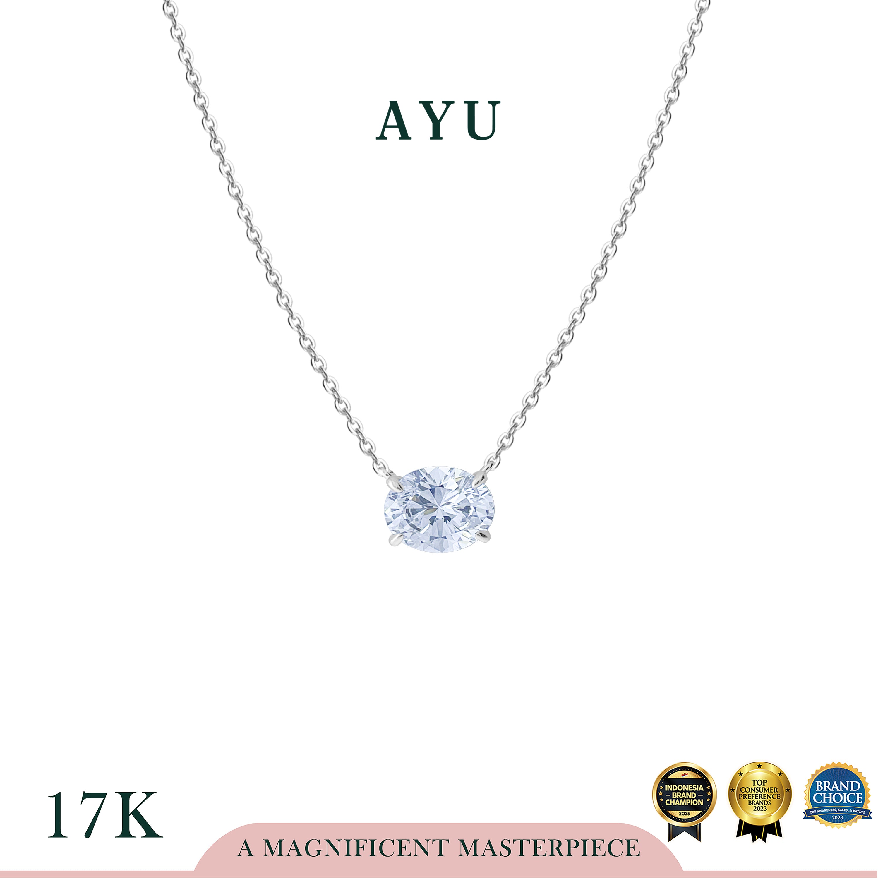 The AYU Djudju Solitaire Horizontal Chain Necklace 17k White Gold