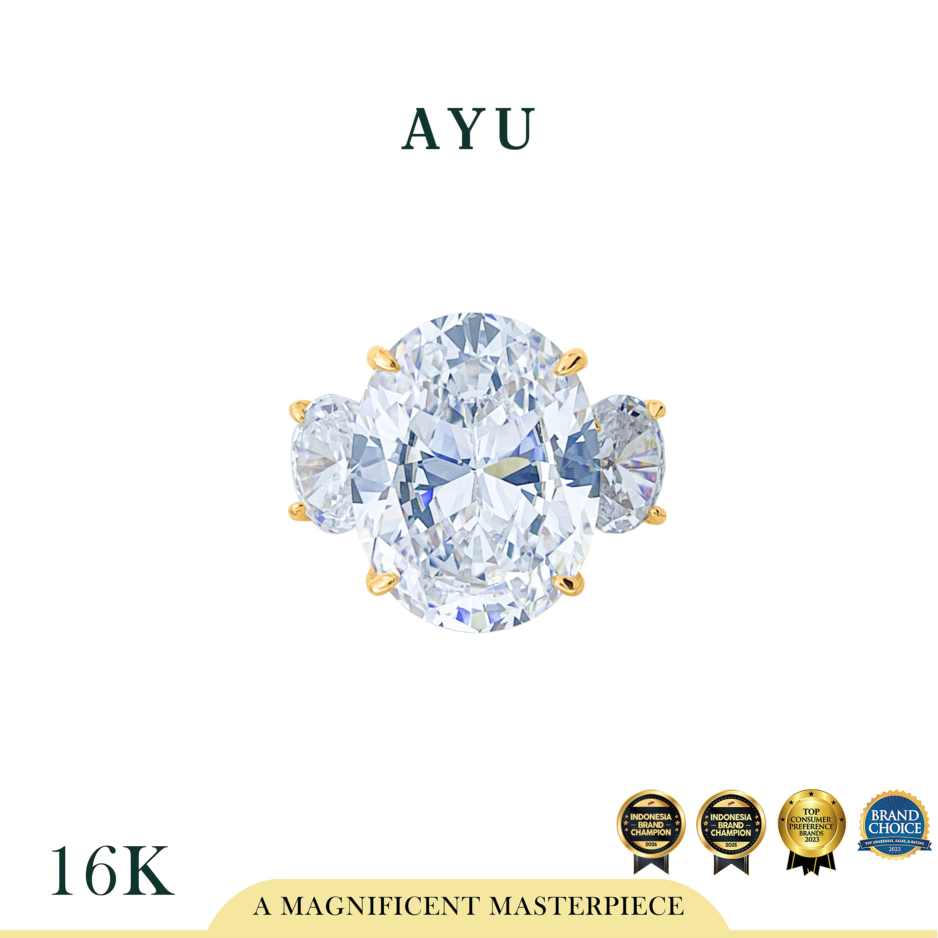 AYU Cincin Emas - The Legacy Oval Glam Trilogy Solitaire 16k Yellow Gold