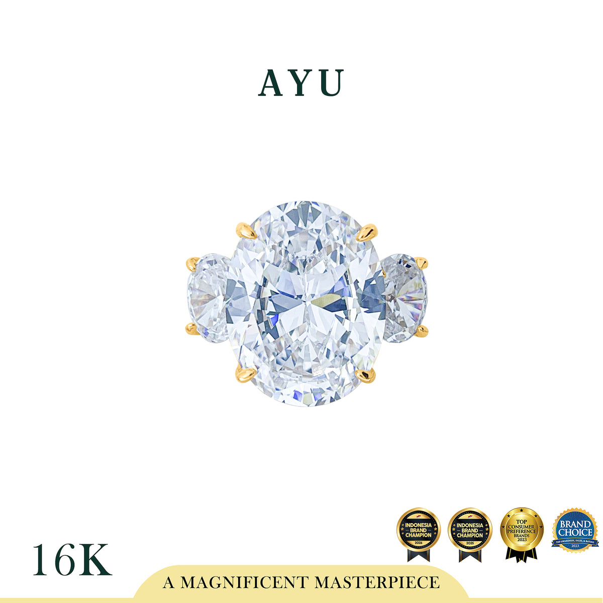 AYU Cincin Emas - The Legacy Oval Glam Trilogy Solitaire 16k Yellow Gold