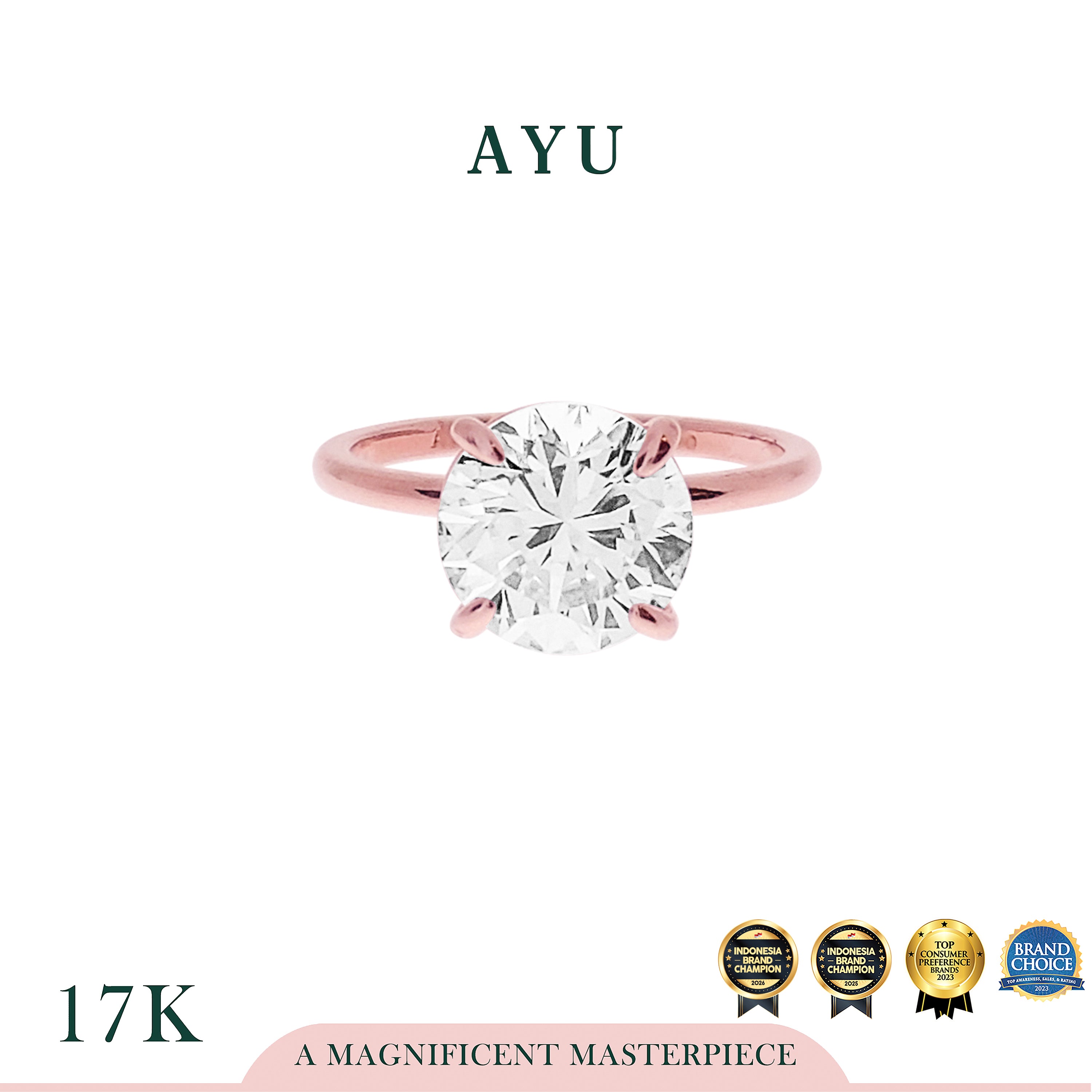 AYU Cincin Emas - The AYU Setting In Glam Round Cut 17k Rose Gold