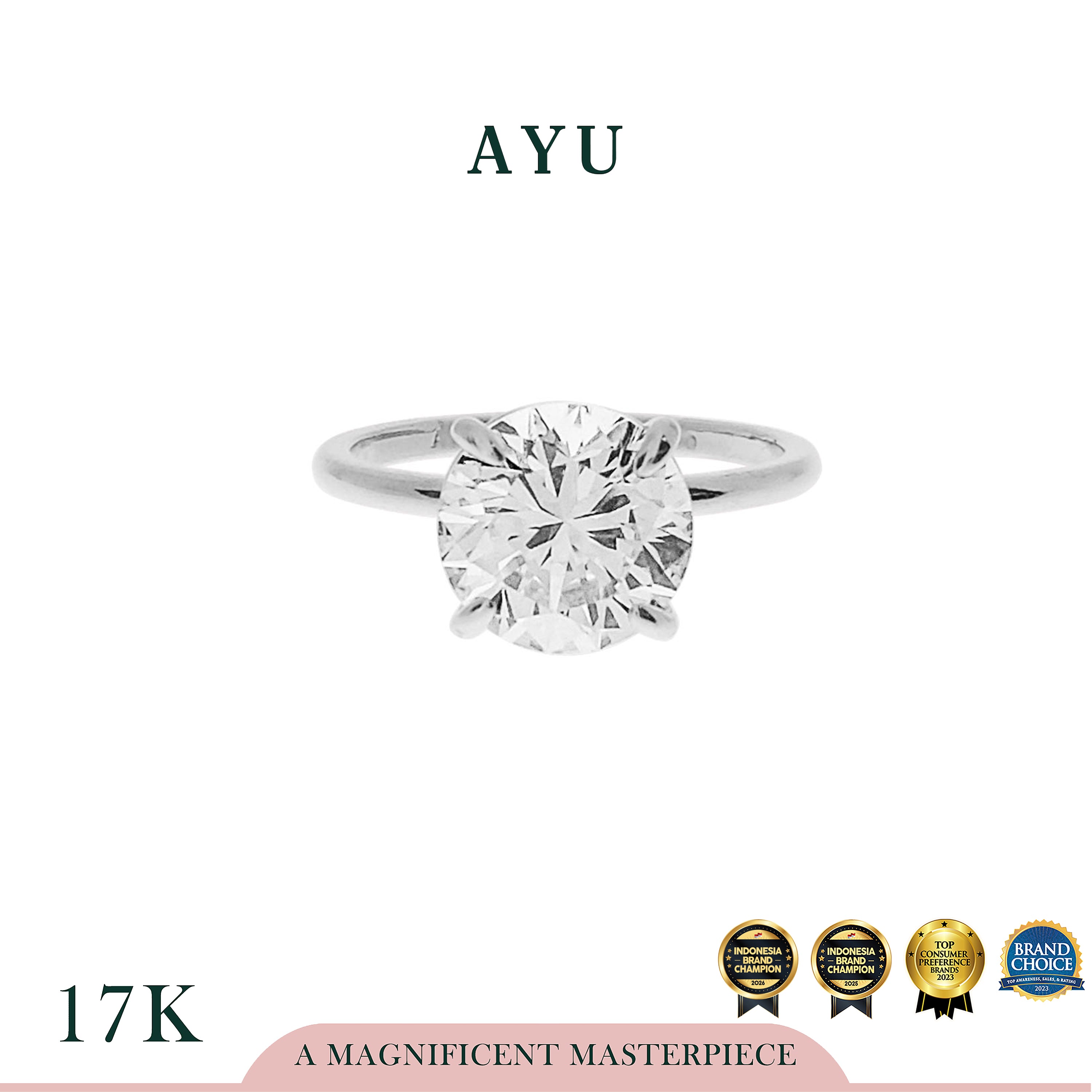 AYU Cincin Emas - The AYU Setting In Glam Round Cut 17k White Gold