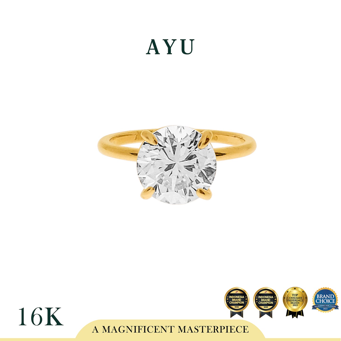 AYU Cincin Emas - The AYU Setting In Glam Round Cut 16K Yellow Gold