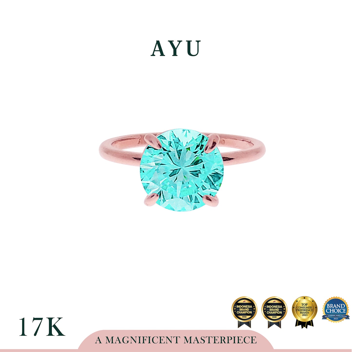AYU Cincin Emas - The AYU Setting In Glam Round Cut 17k Rose Gold