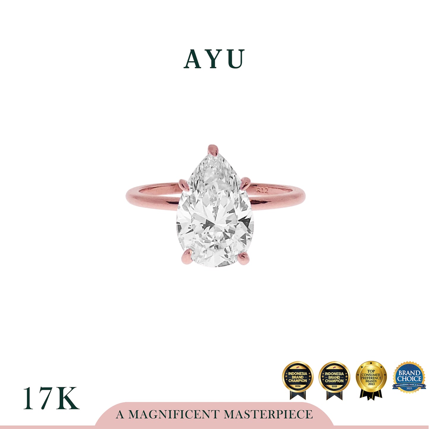 AYU Cincin Emas - The AYU Setting In Glam Teardrop Cut 17k Rose Gold