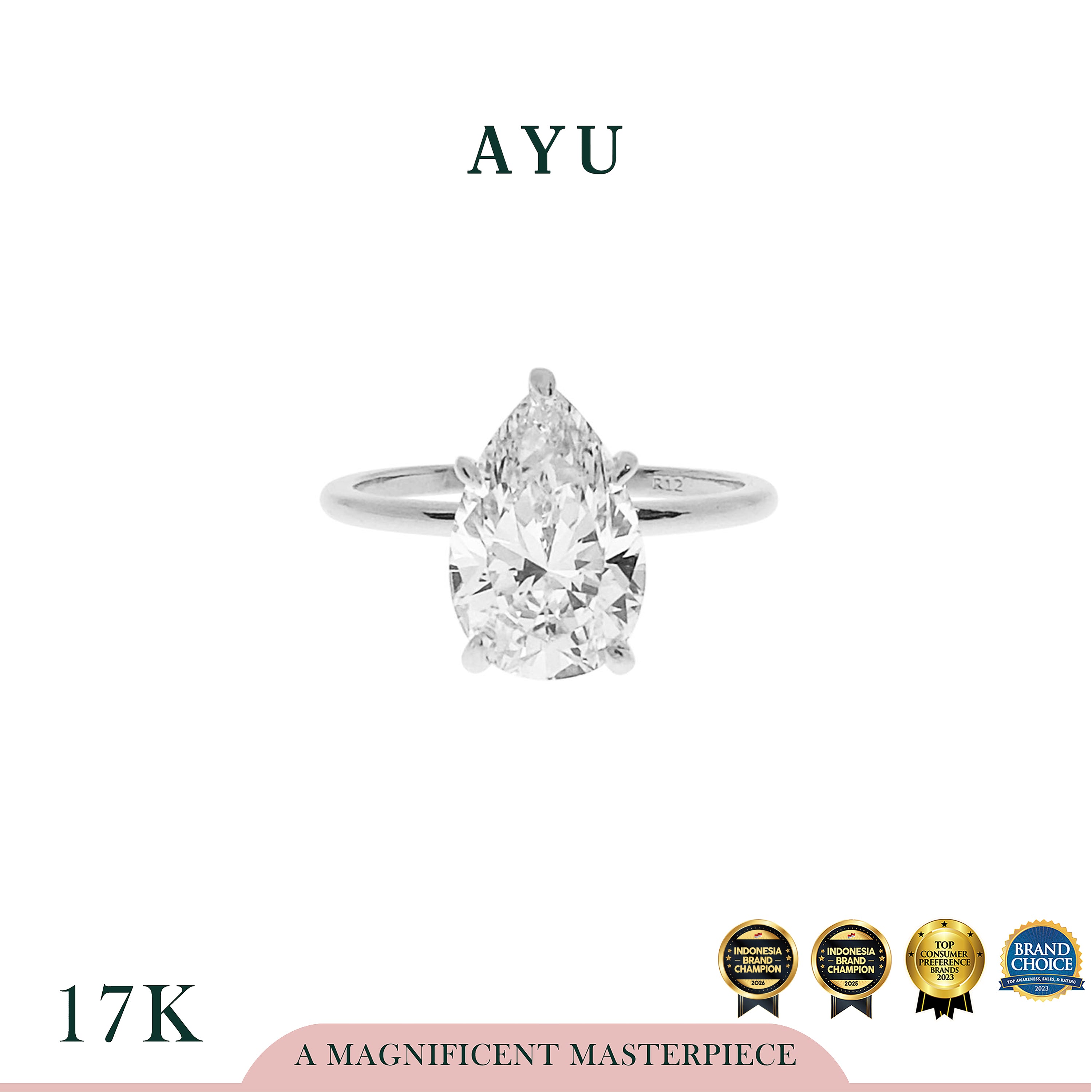 AYU Cincin Emas - The AYU Setting In Glam Teardrop Cut 17k White Gold