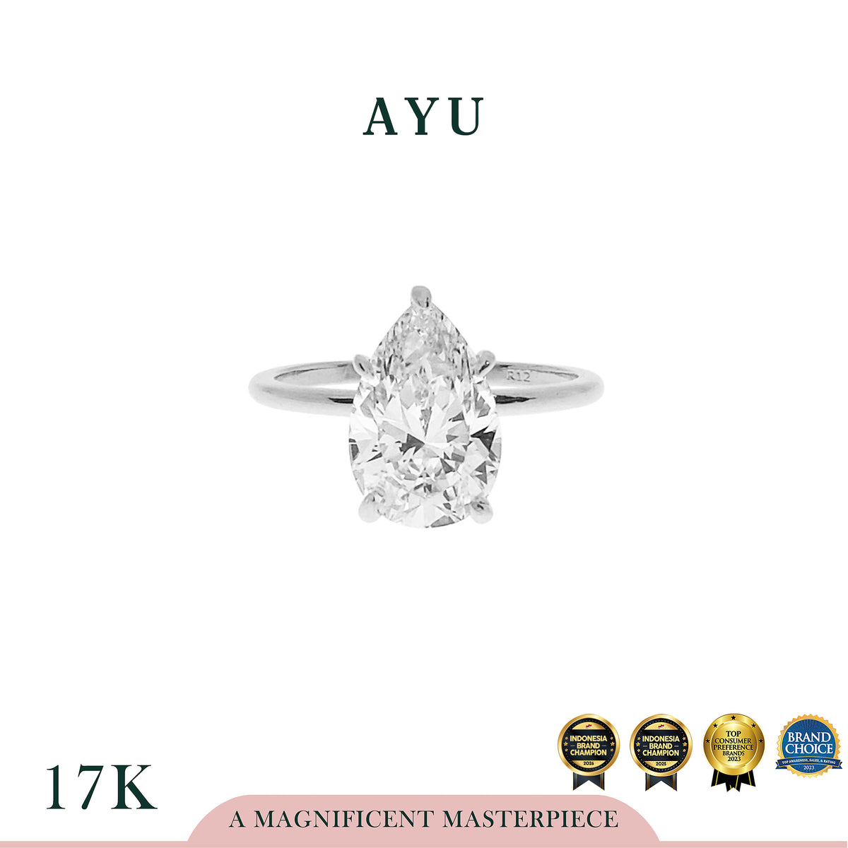 AYU Cincin Emas - The AYU Setting In Glam Teardrop Cut 17k White Gold
