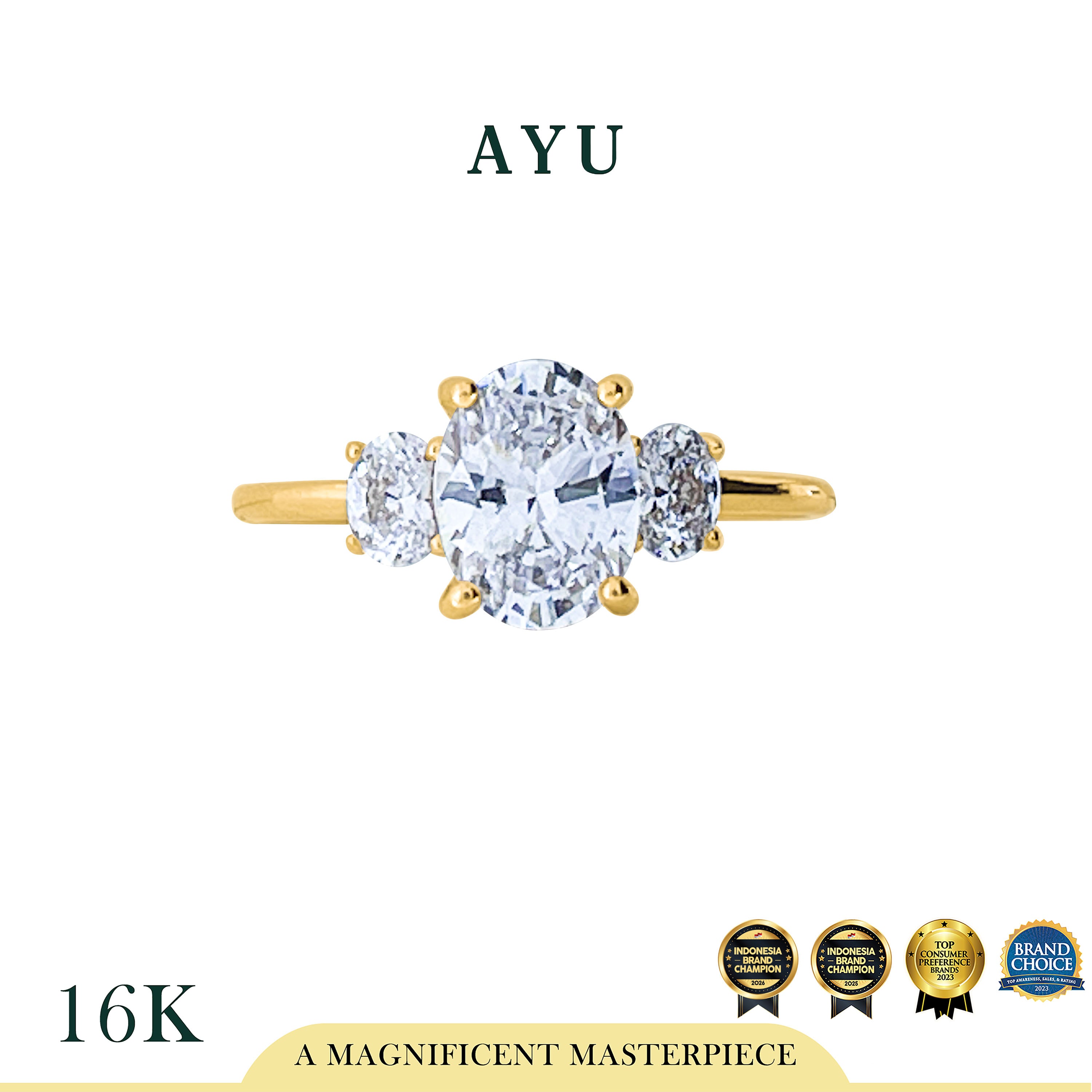 AYU Cincin Emas - The Legacy Mini Oval Trilogy Solitaire 16k Yellow Gold