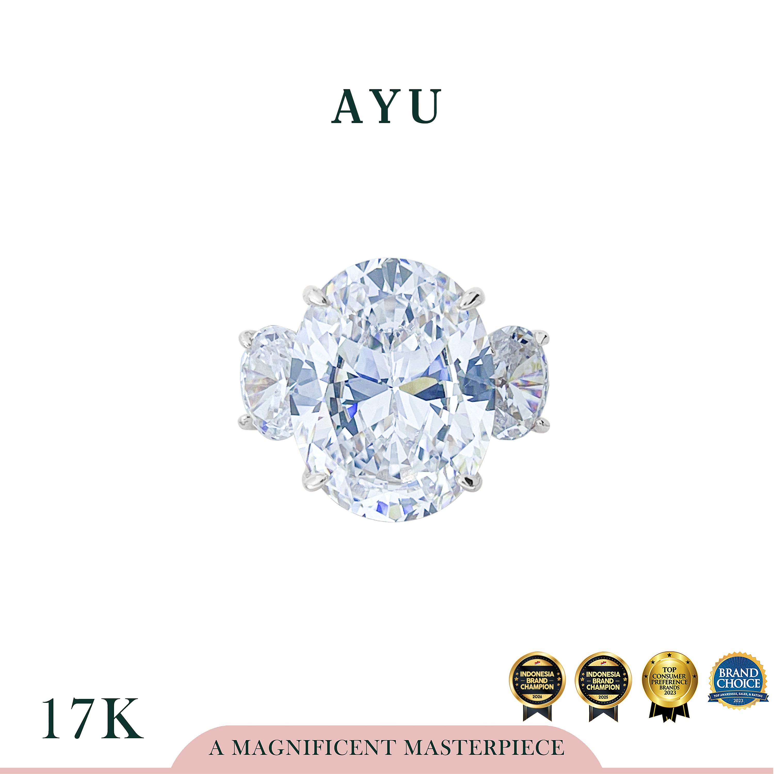 AYU Cincin Emas - The Legacy Oval Glam Trilogy Solitaire 17k White Gold