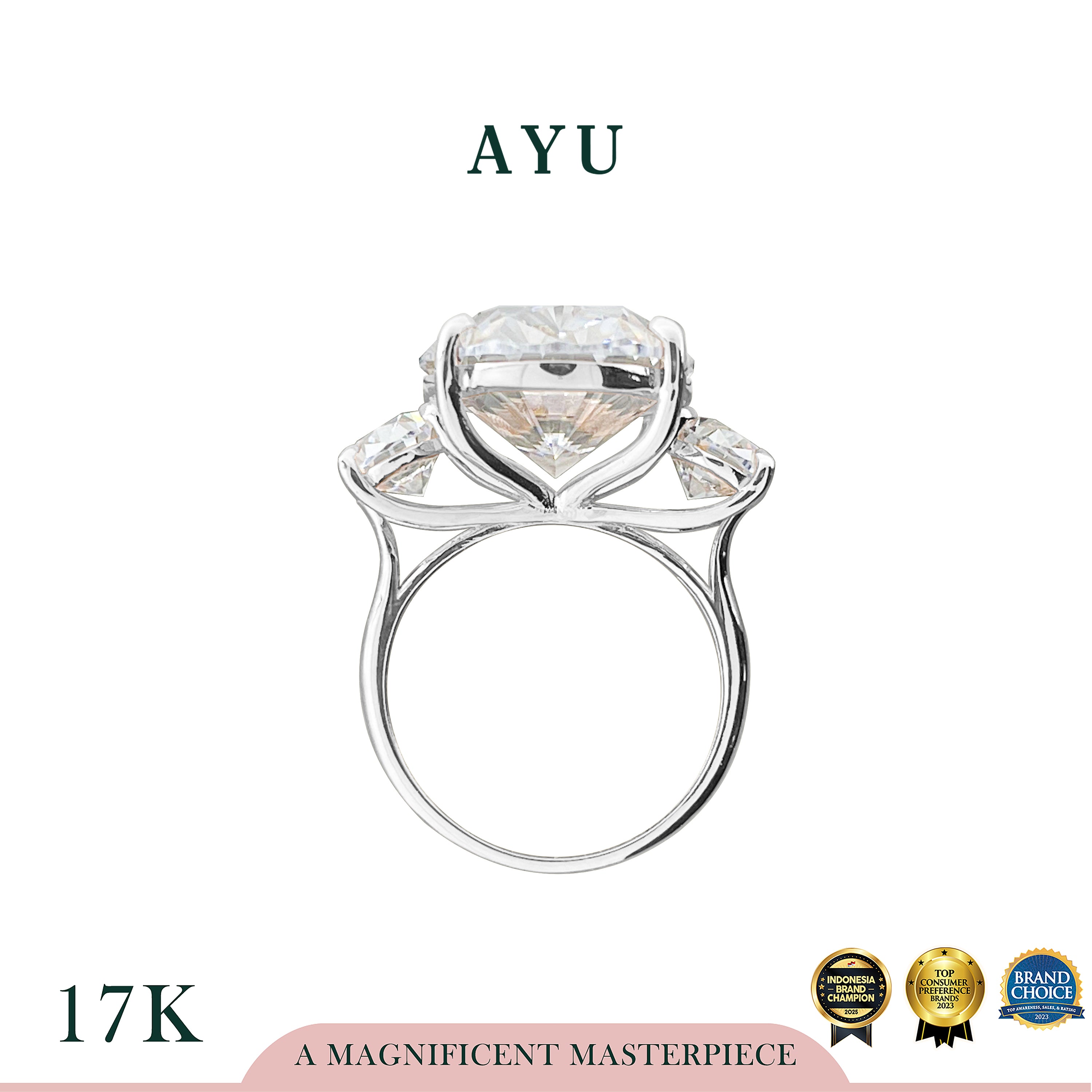 AYU Cincin Emas - The Legacy Oval Glam Trilogy Solitaire 17k White Gold