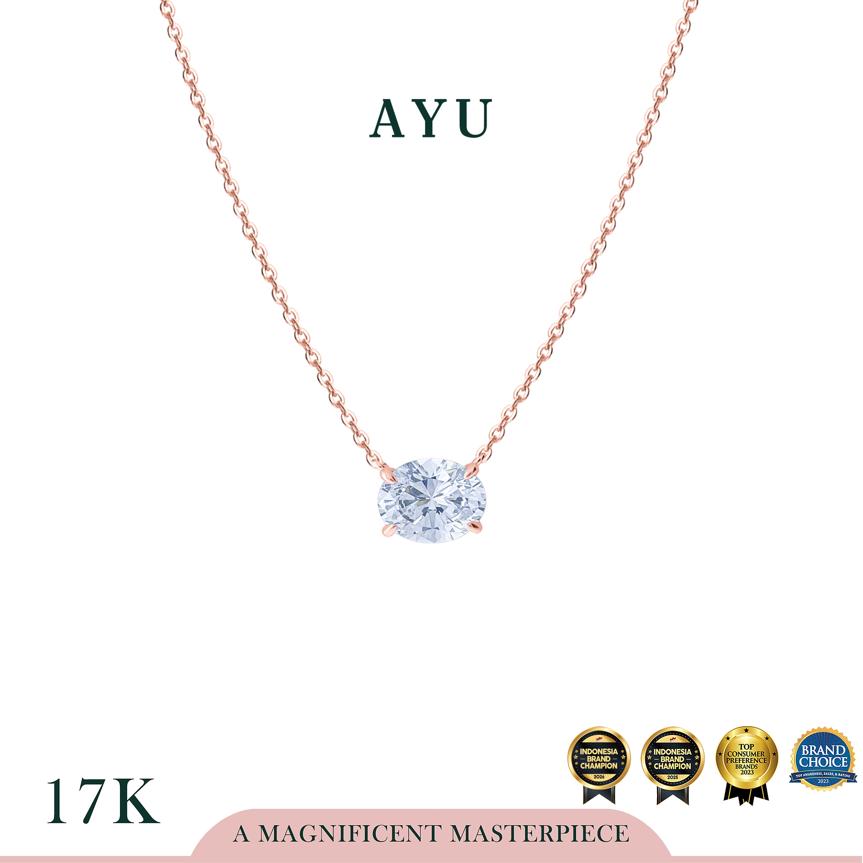 The AYU Djudju Solitaire Horizontal Chain Necklace 17k Rose Gold