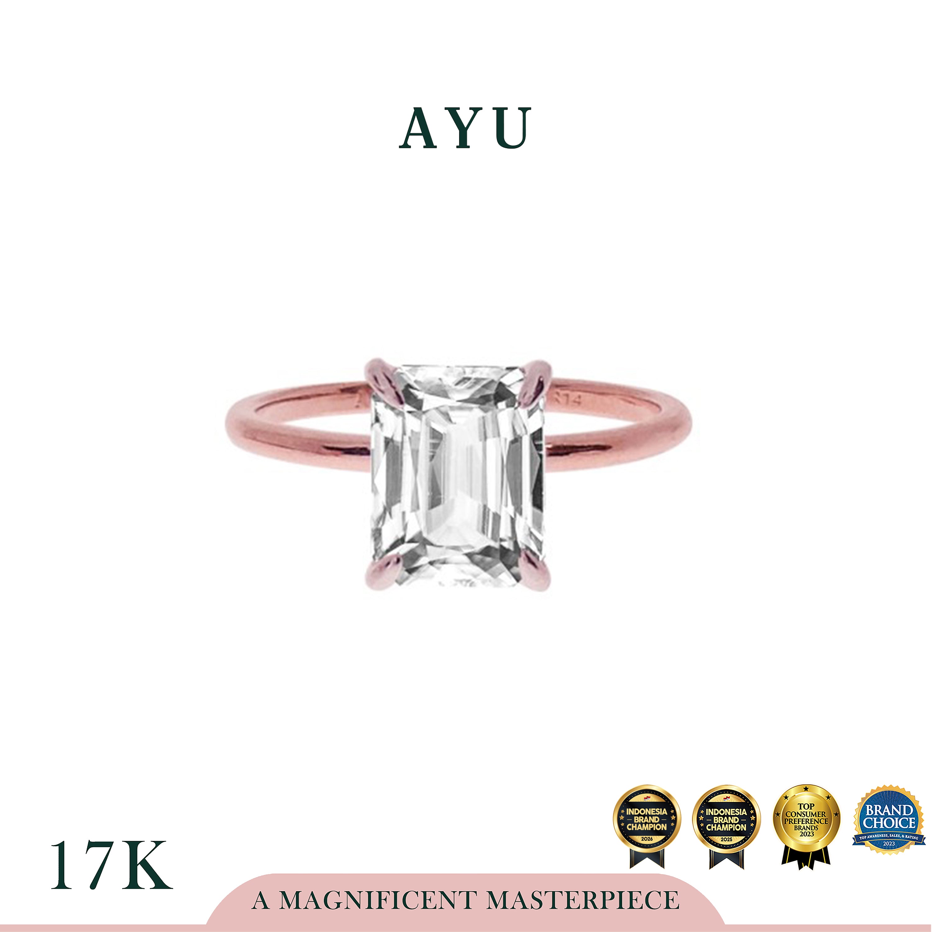 AYU Cincin Emas - The AYU Setting In Glam Emerald Cut 17k Rose Gold