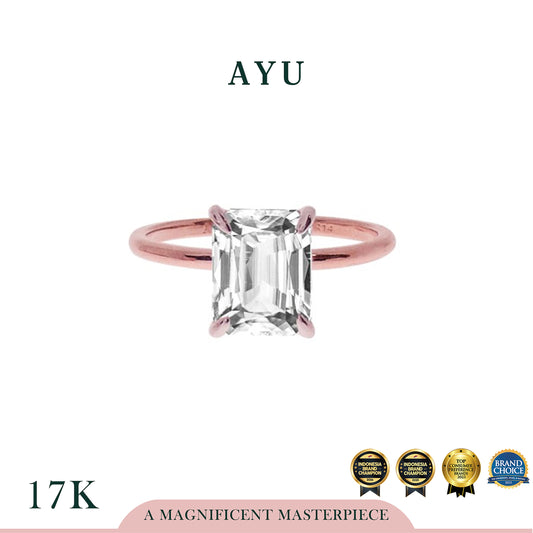 AYU Cincin Emas - The AYU Setting In Glam Emerald Cut 17k Rose Gold