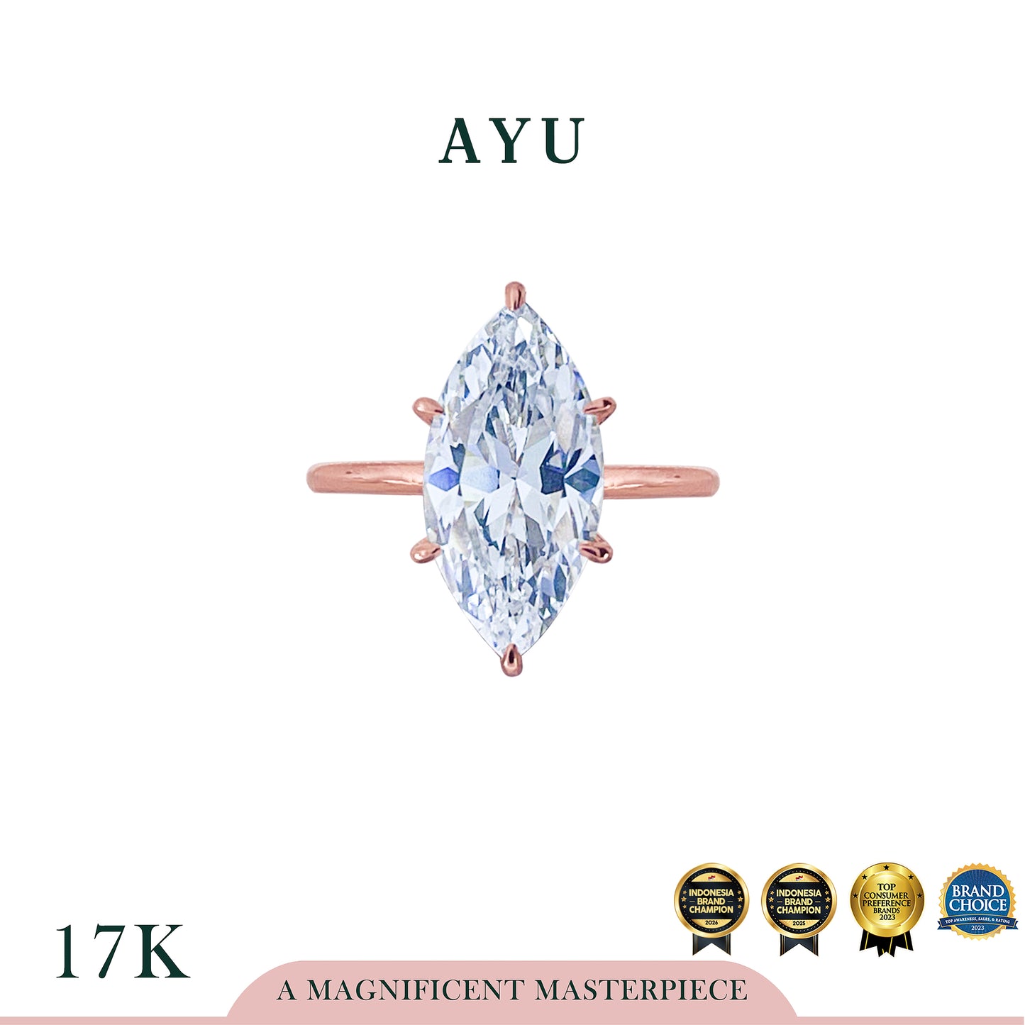 AYU Cincin Emas - The Ayu Setting In Glam Sella Cut 17k Rose Gold