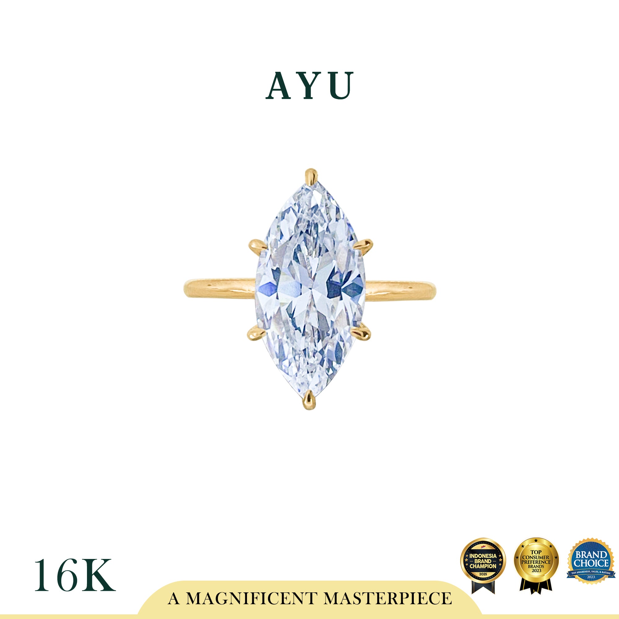 AYU Cincin Emas - The Ayu Setting In Glam Sella Cut 16k Yellow Gold