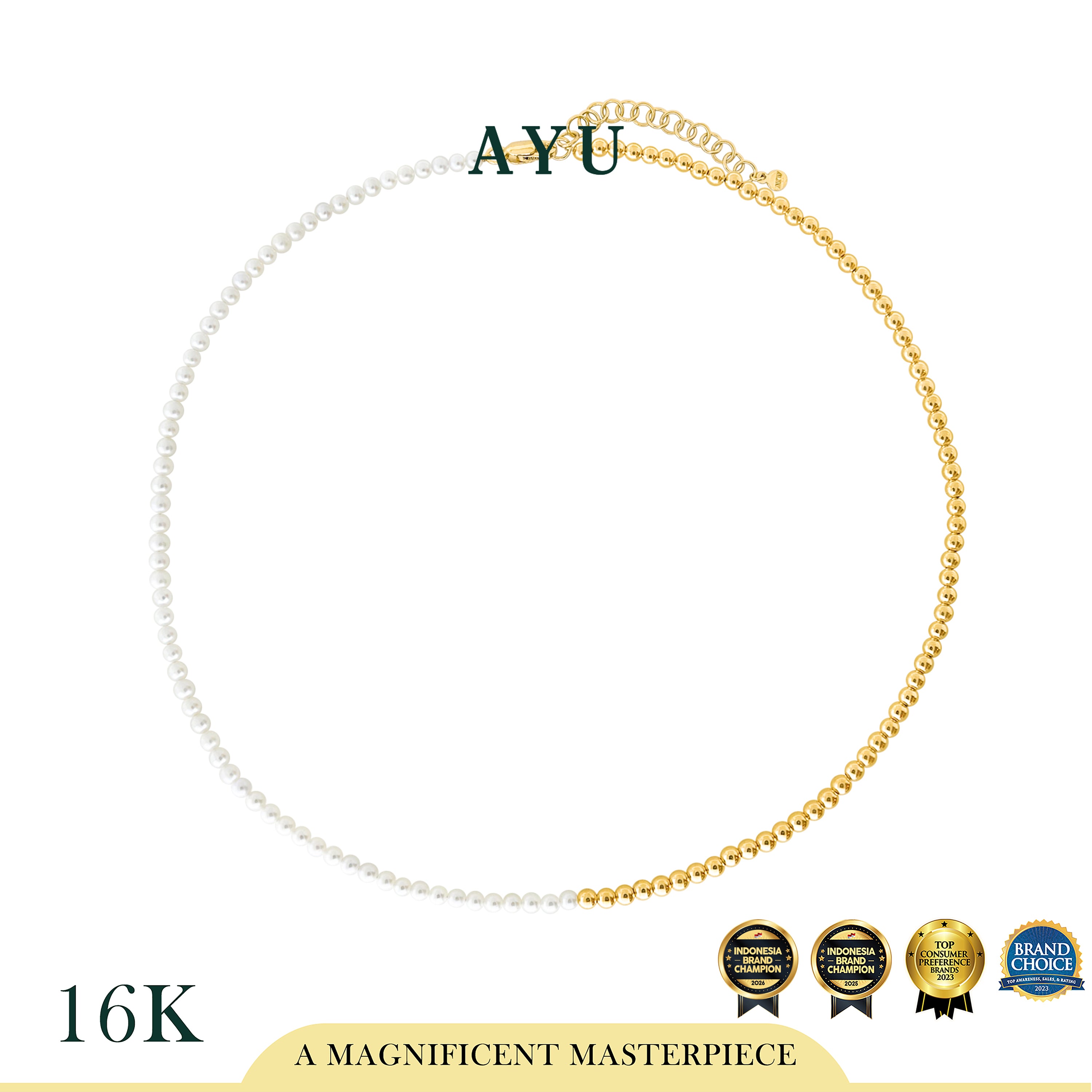 AYU Kalung Emas - Undecided Boba And Pearl Choker Necklace 16k Yellow Gold