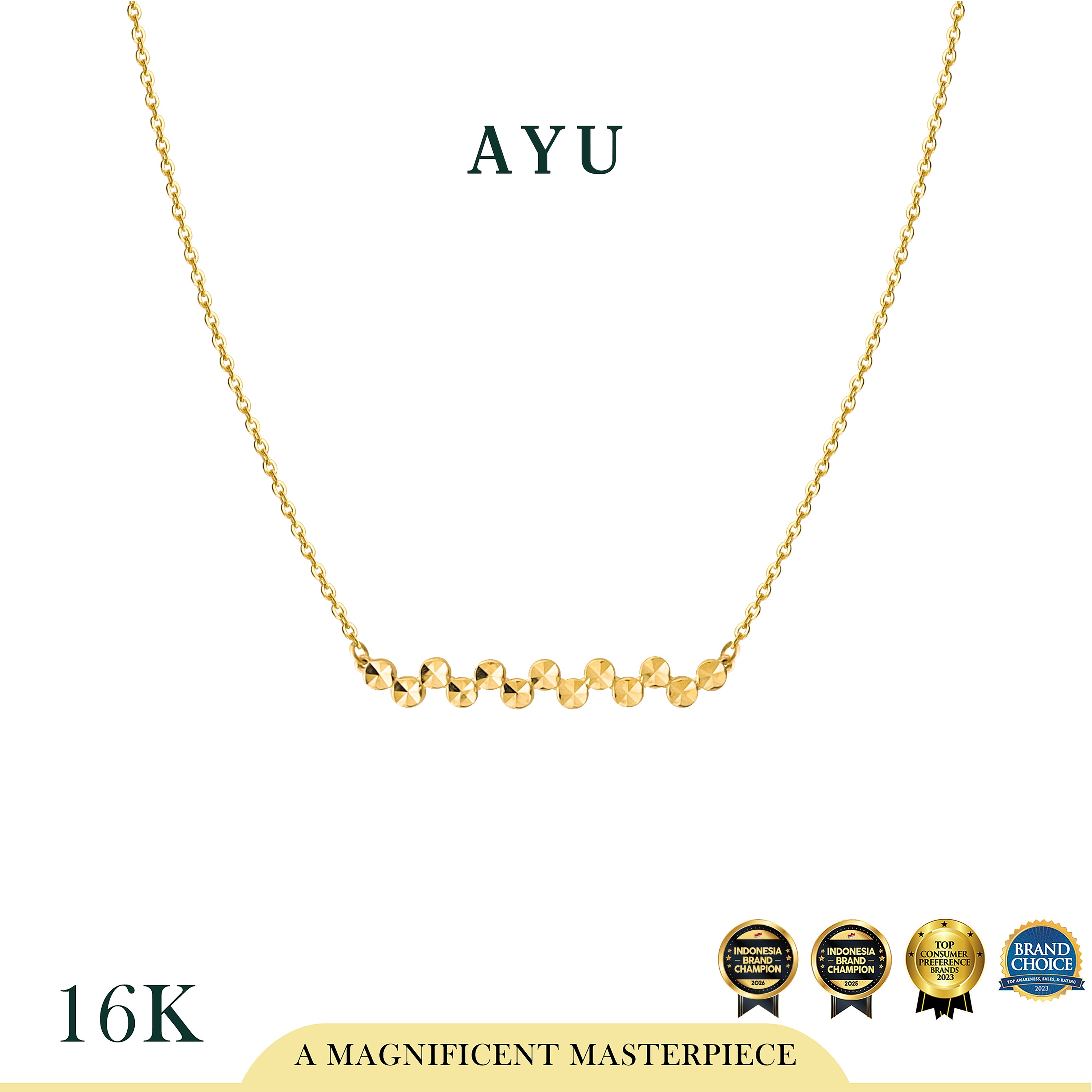 AYU Kalung Emas - Wavy Round Bling Chain Necklace 16k Yellow Gold