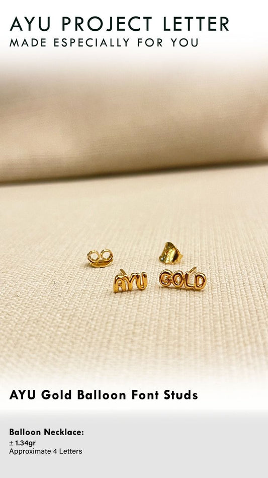 Custom Order PL Studs Gold Ballon Font (Vian Hadi) Kiri-Kanan Beda Nama, 16K Yellow Gold