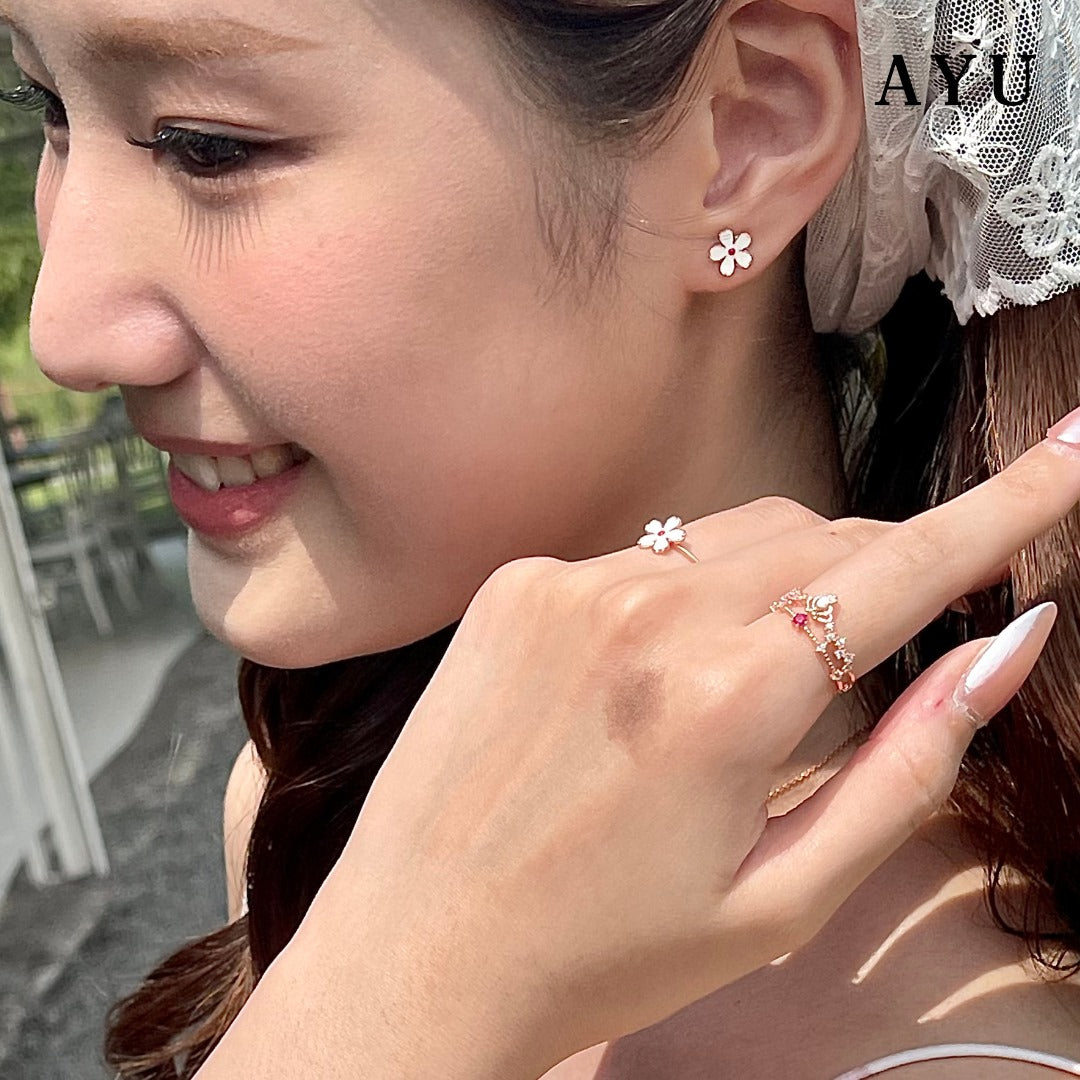 AYU Anting Emas - Kawaii Sakura Studs 17k Rose Gold