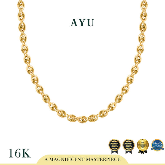 AYU Kalung Emas - Large Gold Chubby Oval Link Chain Necklace 16k Yellow Gold