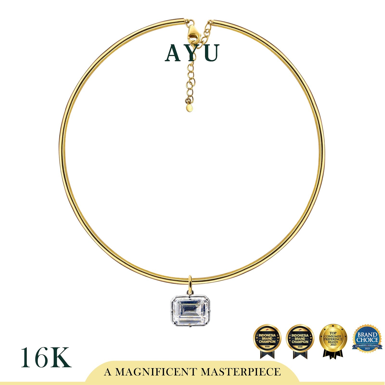 AYU Kalung Emas - Choker With Georgian Emerald Cut 16k Yellow Gold