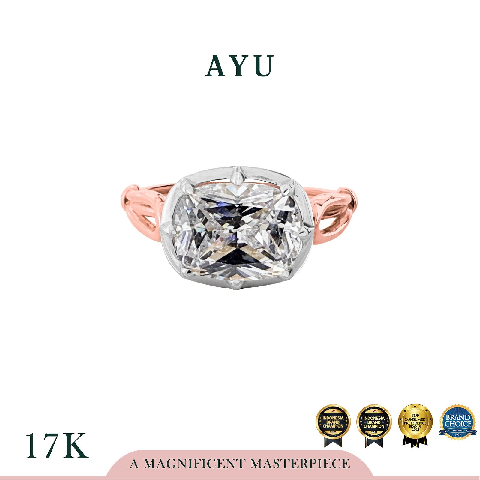 The AYU Georgian Setting In Cushion Solitaire 17k Rose Gold