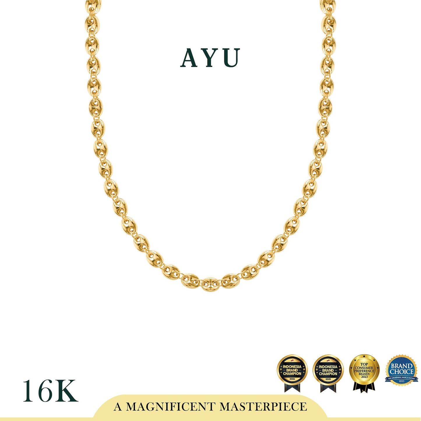 AYU Kalung Emas - Gold Chubby Oval Link Chain Necklace 16k Yellow Gold
