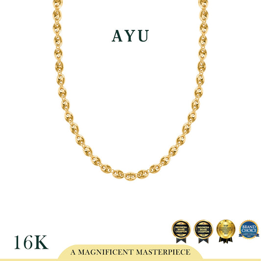 AYU Kalung Emas - Gold Chubby Oval Link Chain Necklace 16k Yellow Gold