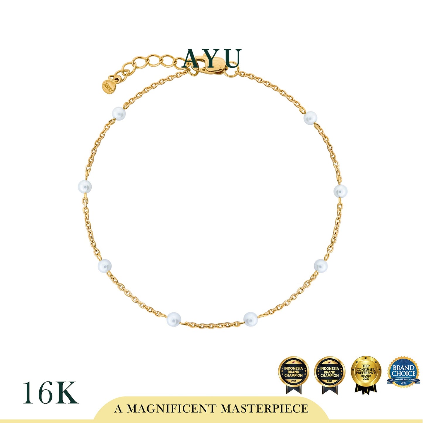 AYU Gelang Emas - Pearl Chain Bracelet 16k Yellow Gold
