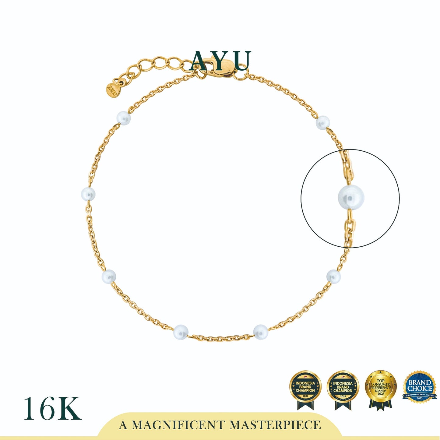 AYU Gelang Emas - Pearl Chain Bracelet 16k Yellow Gold