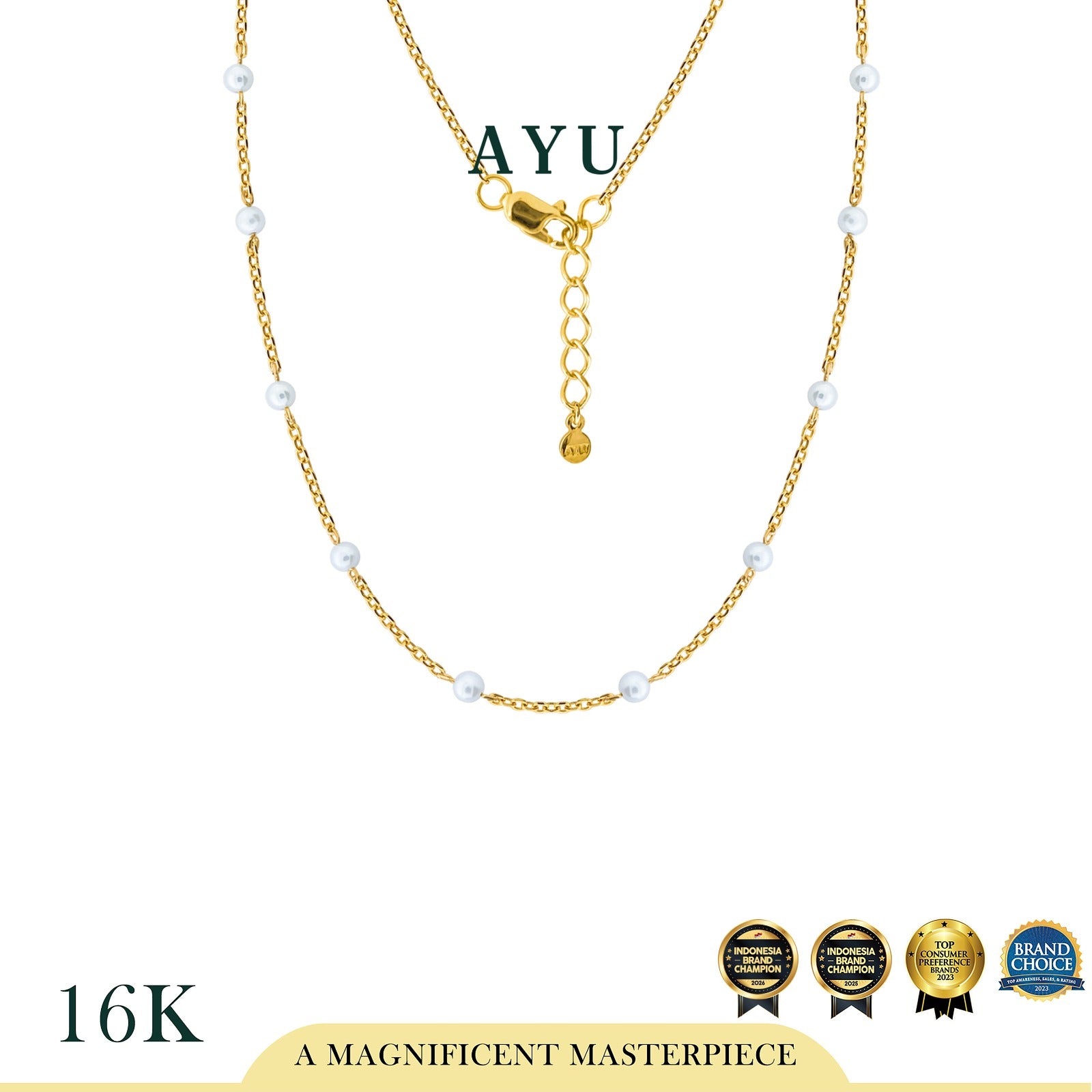 AYU Kalung Emas - Pearl Chain Necklace 16k Yellow Gold