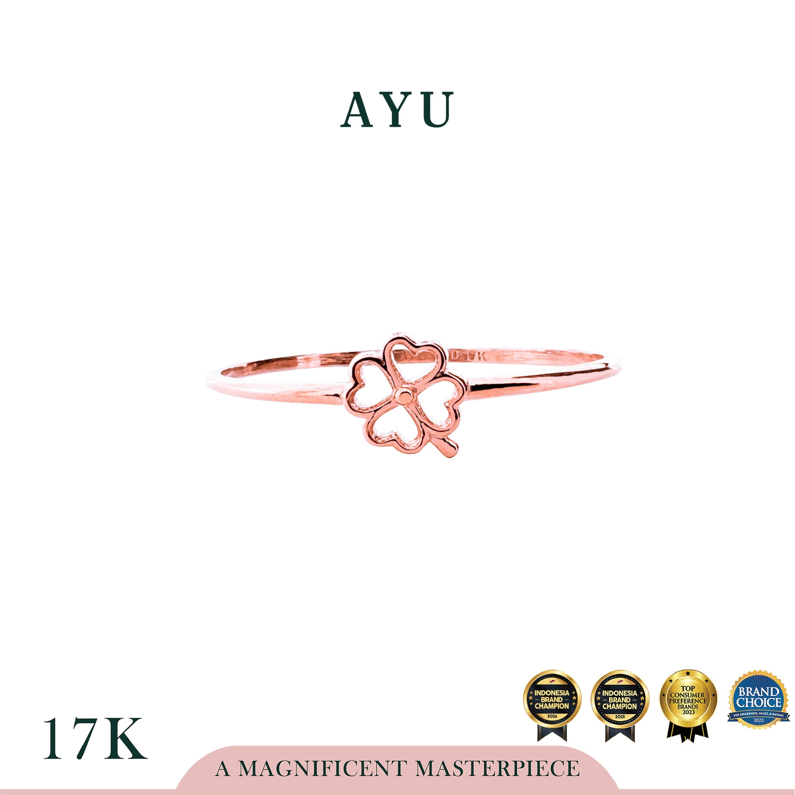 AYU Cincin Emas - Golden Line Lucky Clover Ring 17k Rose Gold