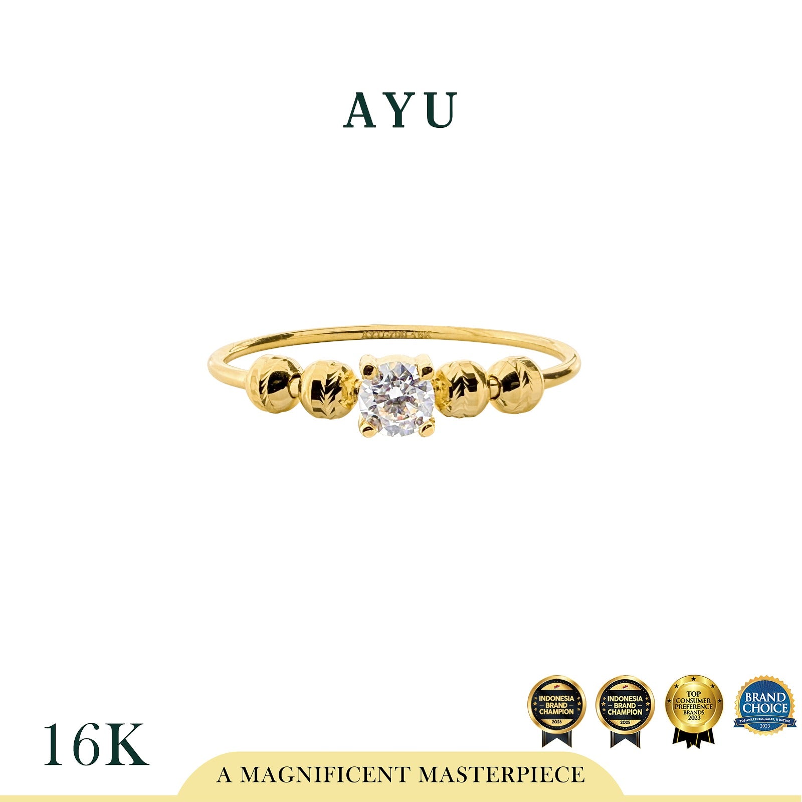 AYU Cincin Emas - Solitaire With Boba On Benang Ring 16k Yellow Gold