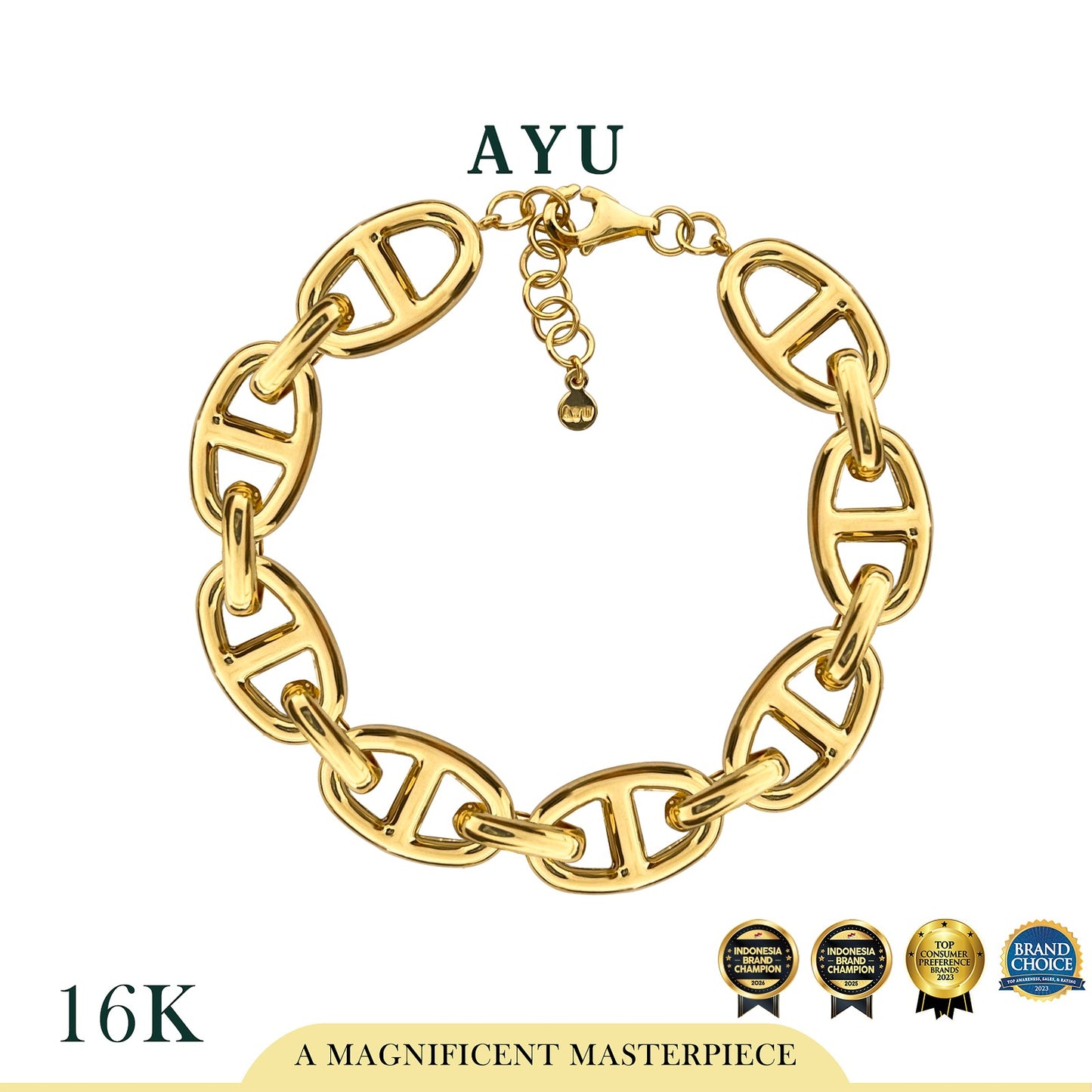 AYU Gelang Emas - Fluffy Oval Link Bracelet 16k Yellow Gold