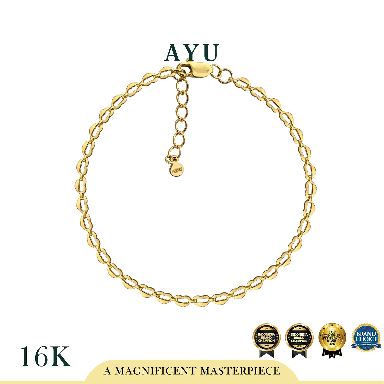 AYU Gelang Emas - Thin Heart Bracelet 16k Yellow Gold