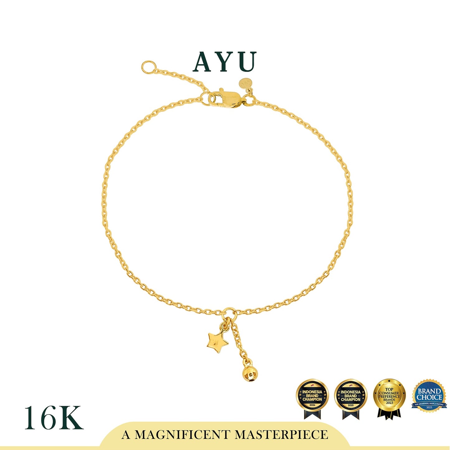 AYU Gelang Emas - Bubbly Star Chain Bracelet 16k Yellow Gold