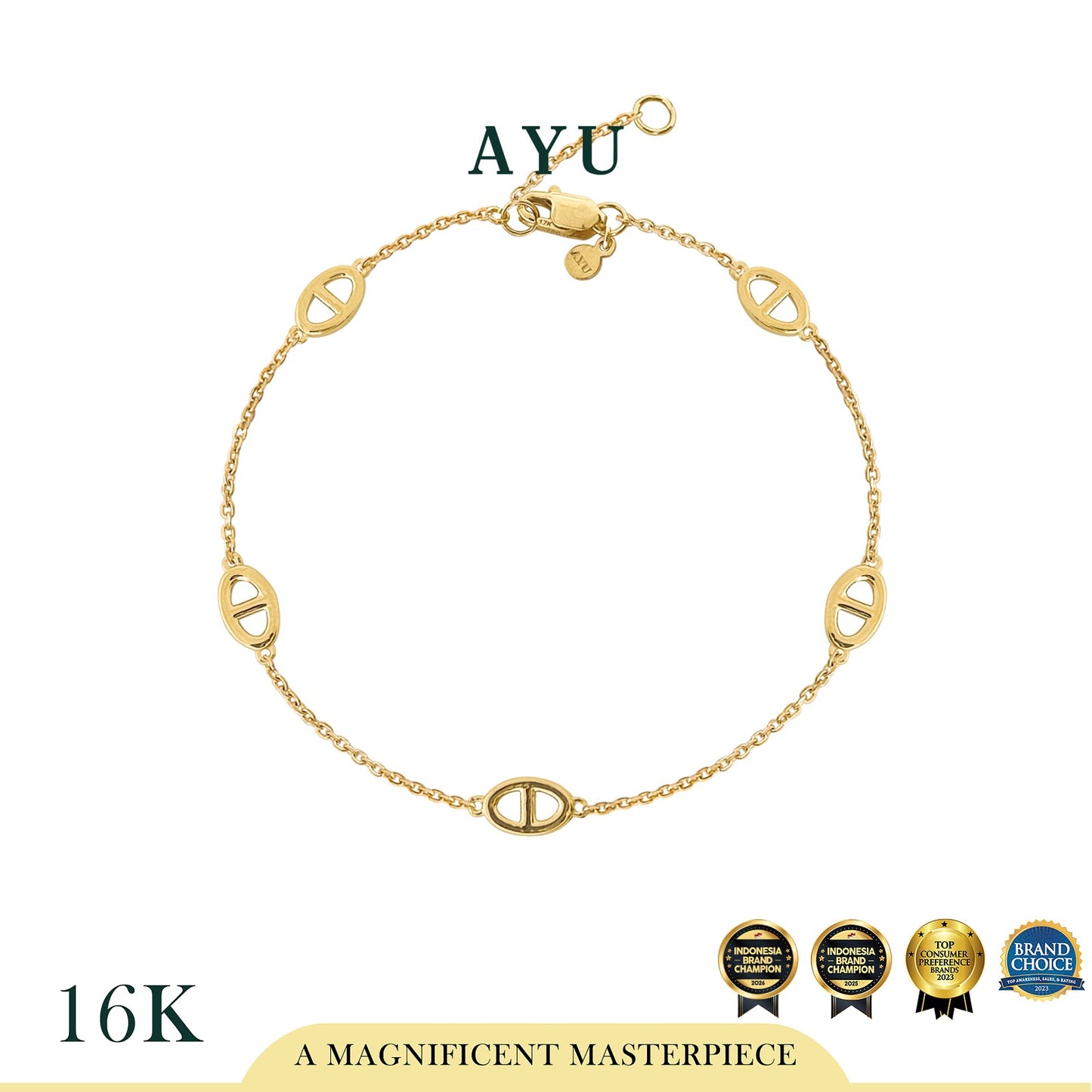 AYU Gelang Emas - Gold Oval Link Chain Bracelet 16k Yellow Gold