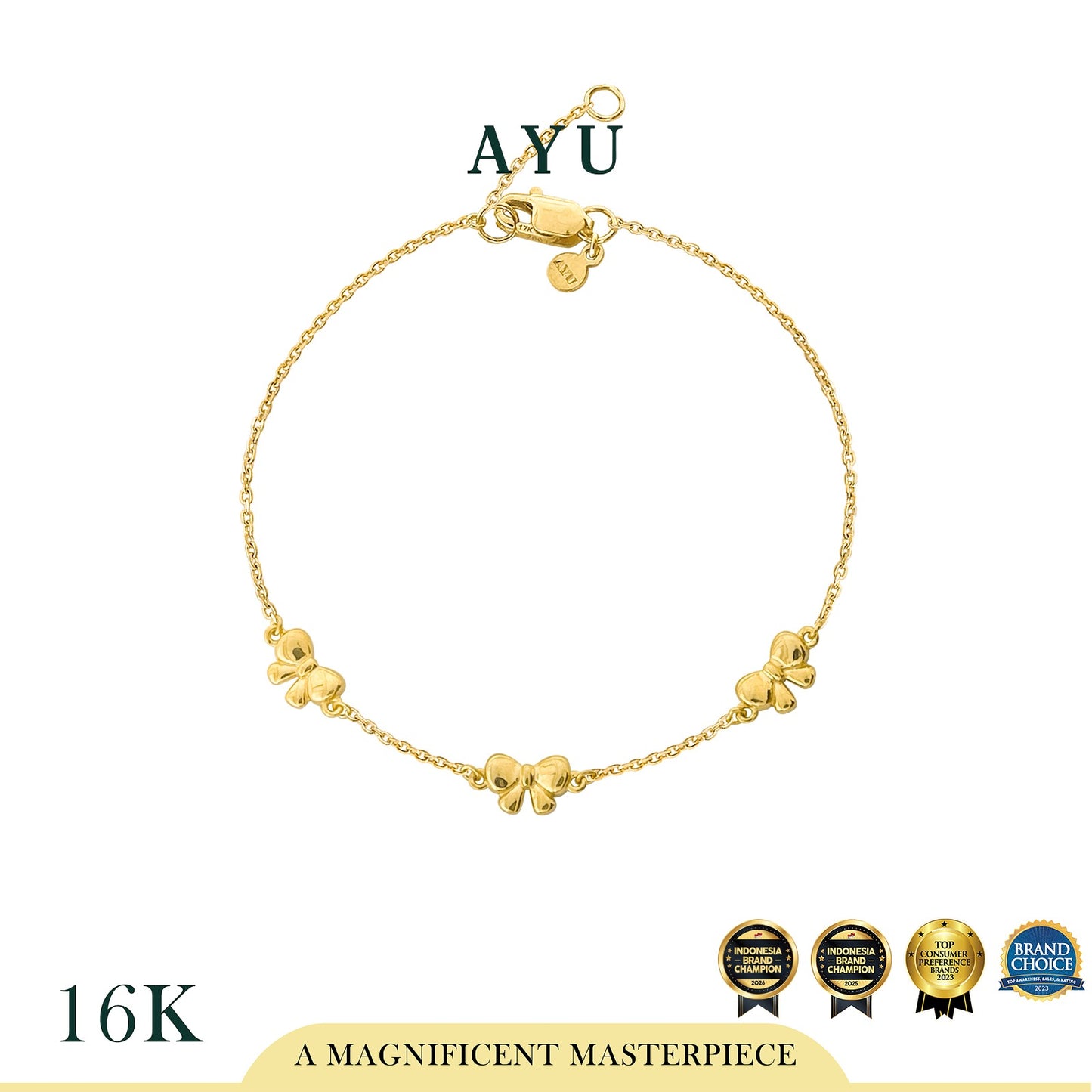AYU Gelang Emas - 3 Bowlala Chain Bracelet 16k Yellow Gold