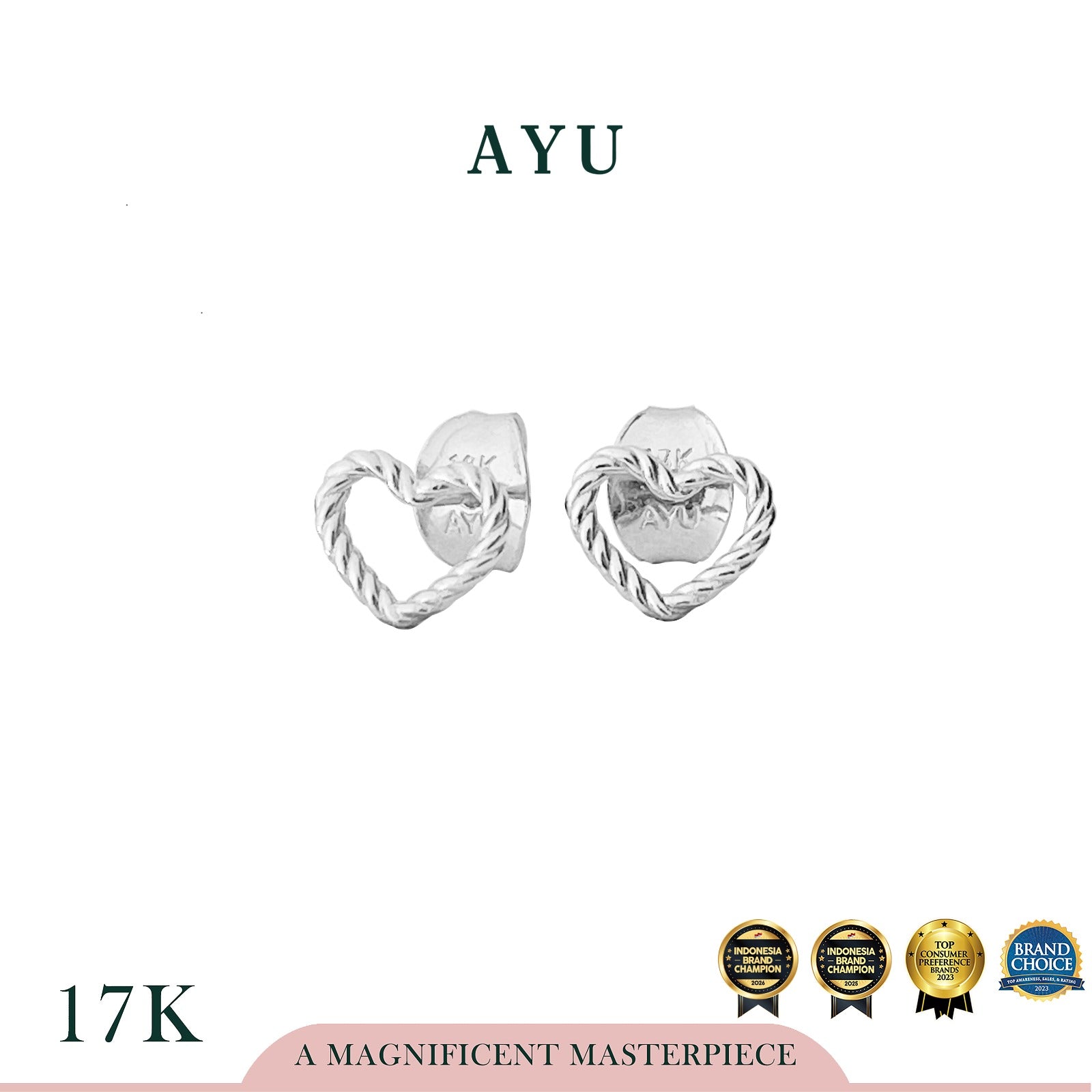 AYU Anting Emas - Baby Twist Open Heart Studs 17k White Gold