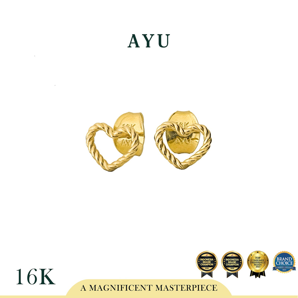 AYU Anting Emas - Baby Twist Open Heart Studs 16k Yellow Gold