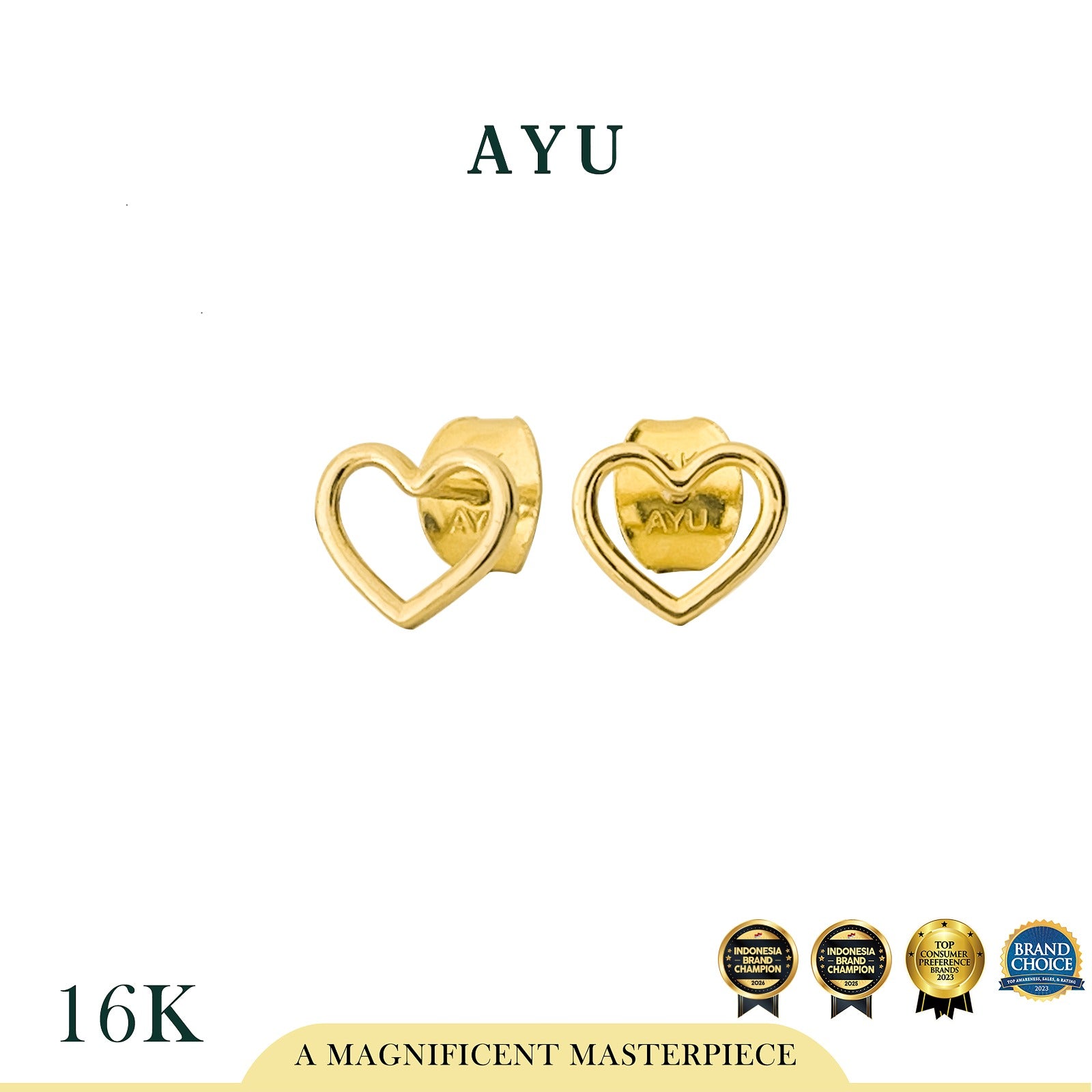 AYU Anting Emas - Baby Open Heart Studs 16k Yellow Gold