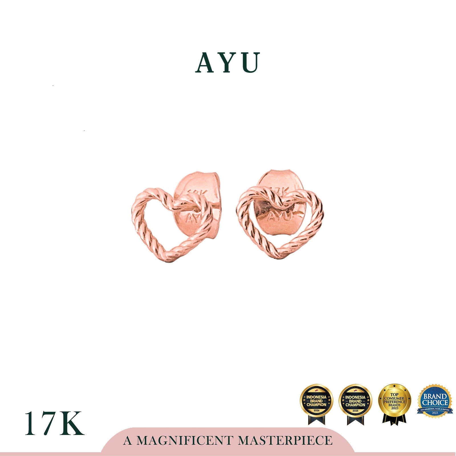 AYU Anting Emas - Baby Twist Open Heart Studs 17k Rose Gold