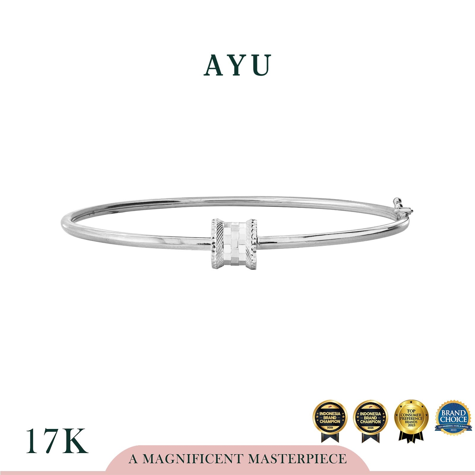 AYU Gelang Emas - Gold Bling Wheel Wire Bangle #1 17k White Gold