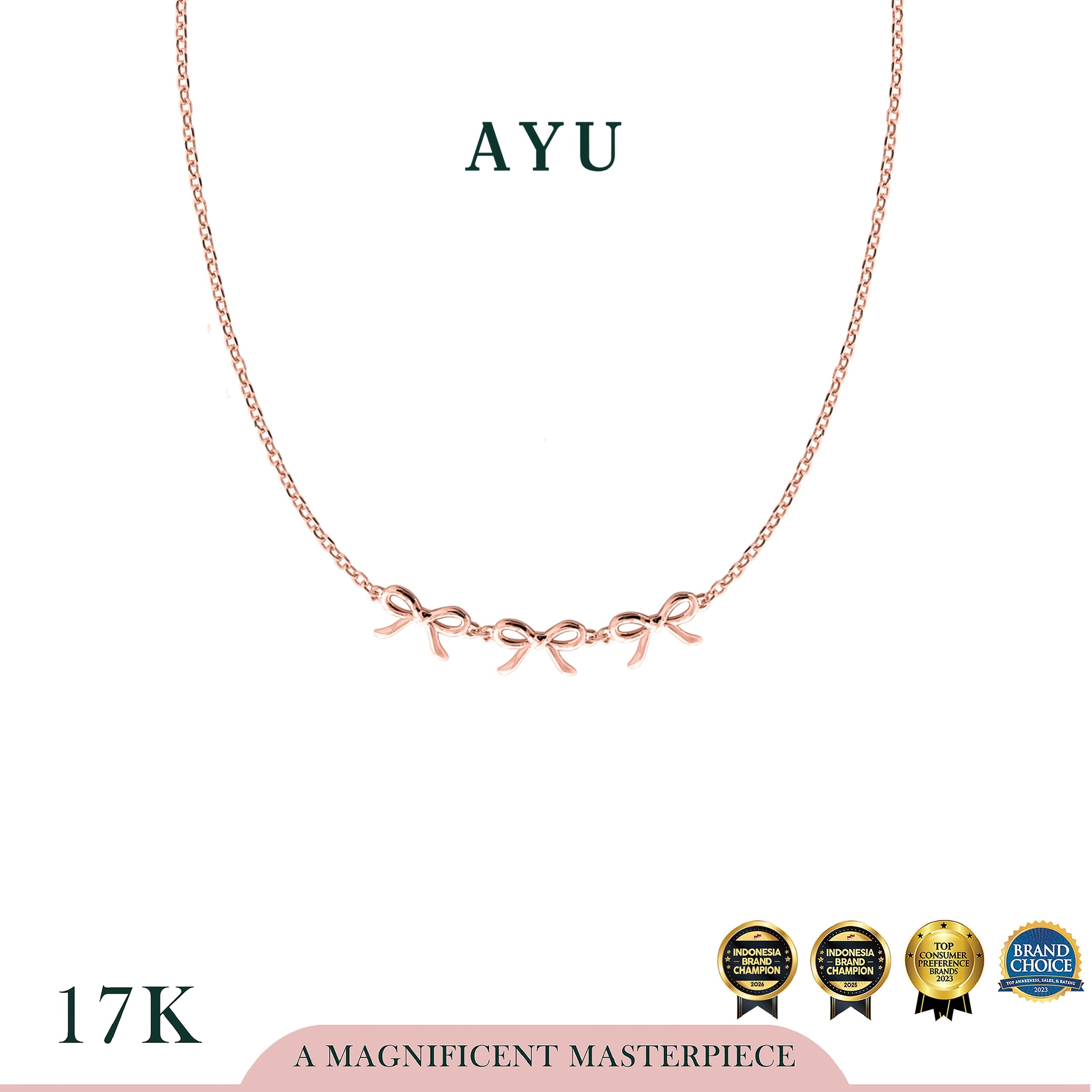 AYU Kalung Emas - 3 Mini Gold Ribbon Chain Necklace 17k Rose Gold
