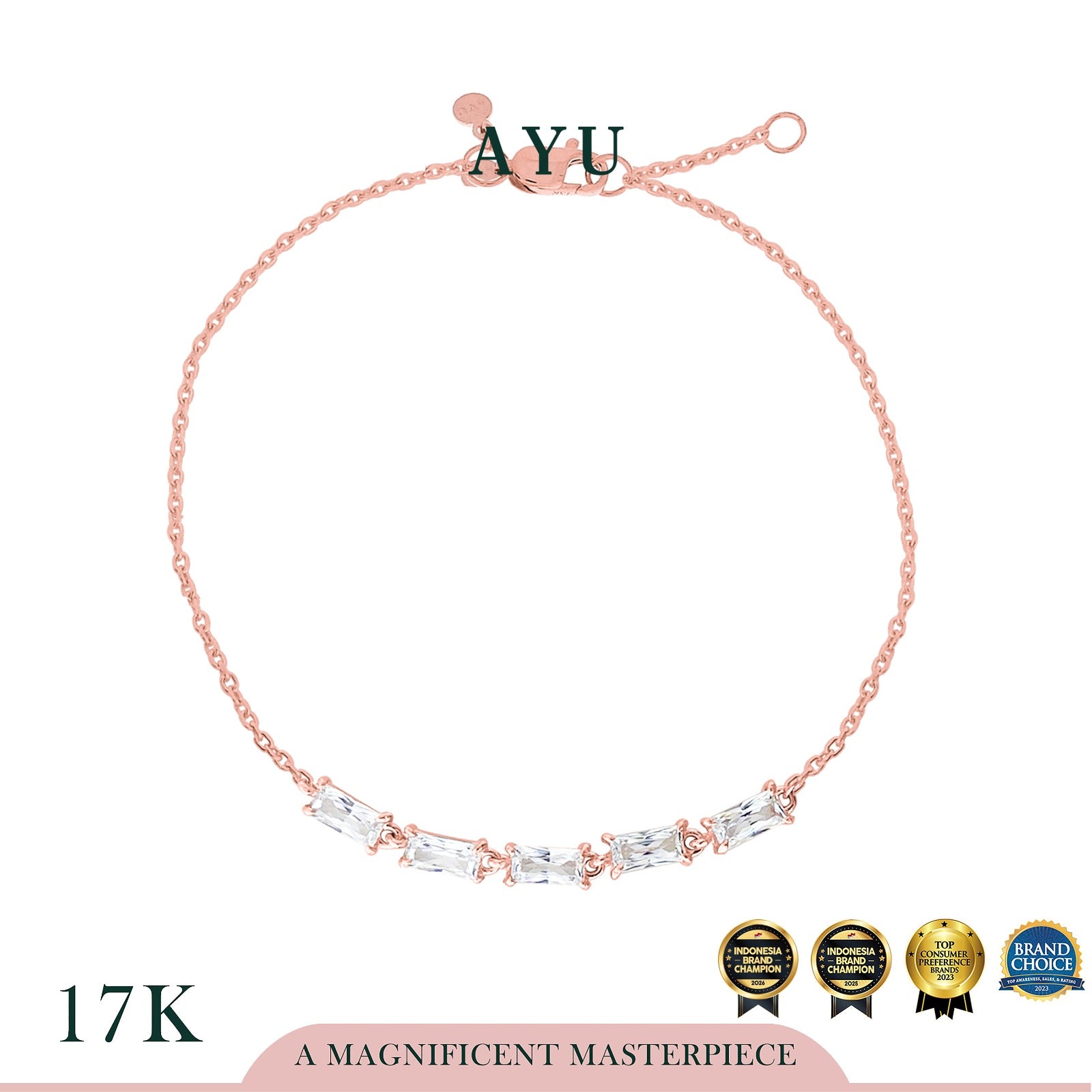 AYU Gelang Emas - 5 Baguette Chain Bracelet 17k Rose Gold