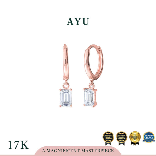 AYU Anting Emas - Gold Doughnut With Dangle Emerald Solitaire 17k Rose Gold