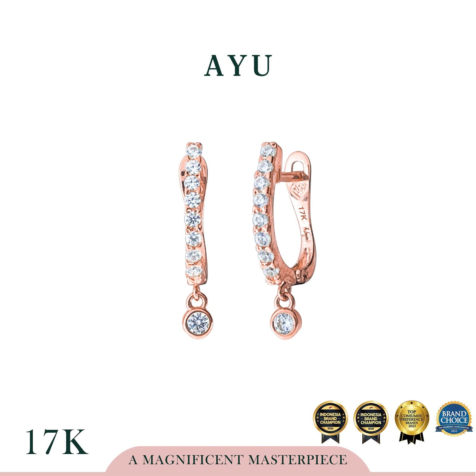 AYU Anting Emas - Pave Earrings With Mini Bezel Solitaire 17k Rose Gold