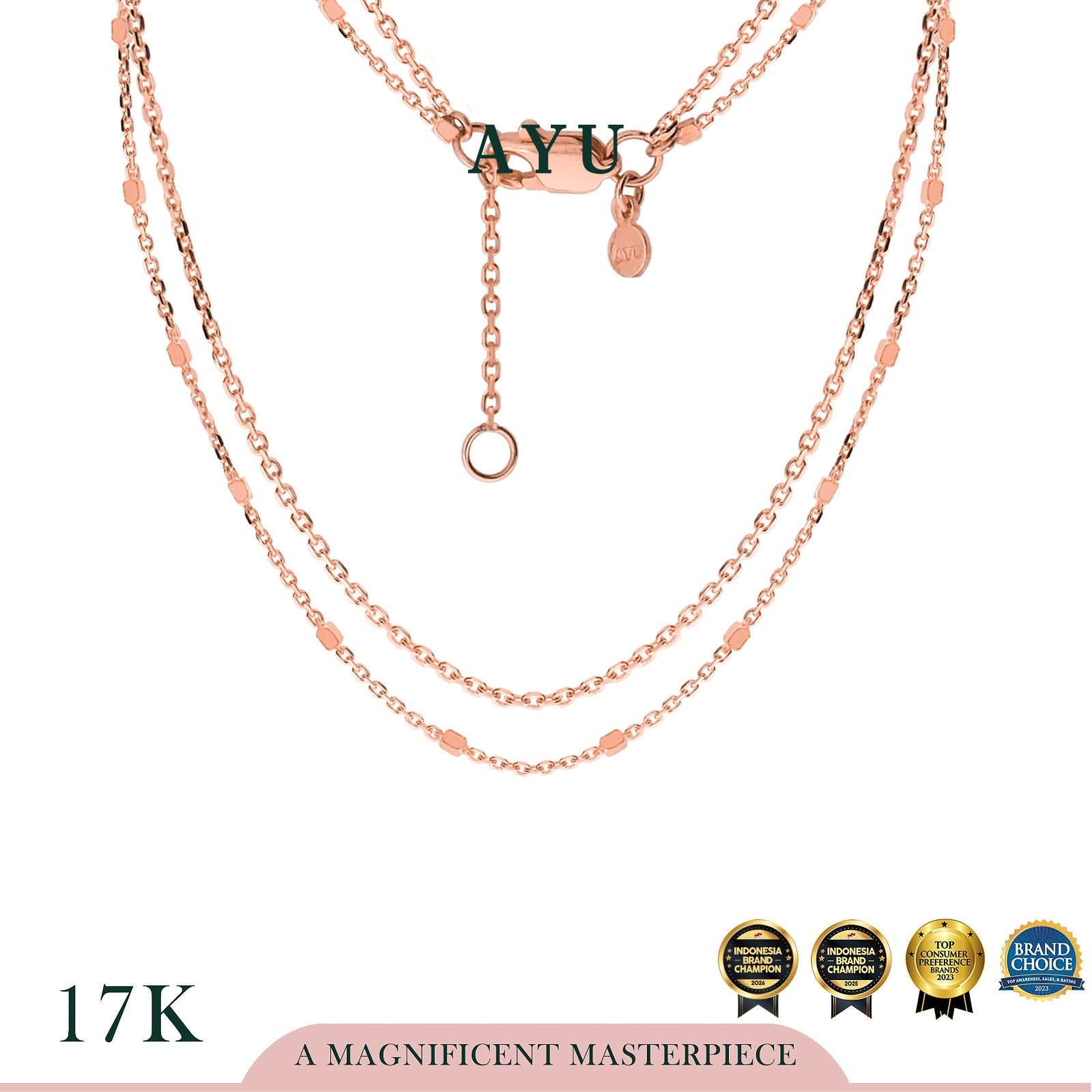AYU Kalung Emas - Double Layer Bling Beads And Trixie Chain Necklace 17k Rose Gold