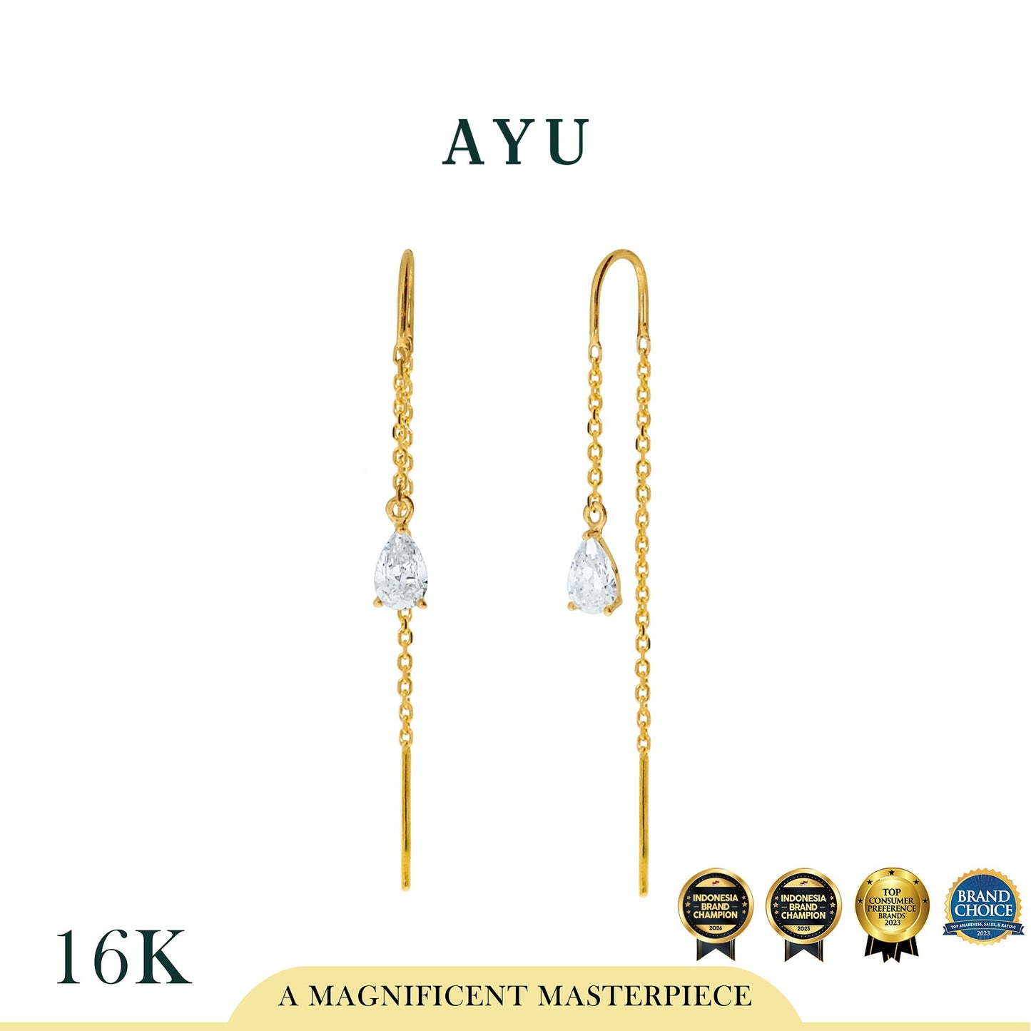 AYU Anting Emas - Teardrop Thread Earrings 16K Yellow Gold