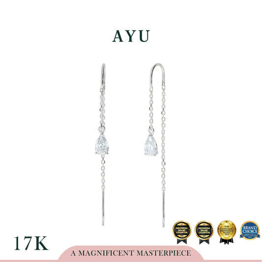 AYU Anting Emas - Teardrop Thread Earrings 17K White Gold